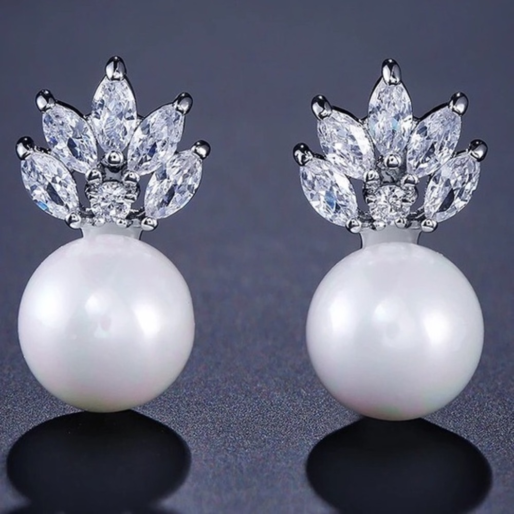 CZ Pearl Earrings - Picture 1 of 3